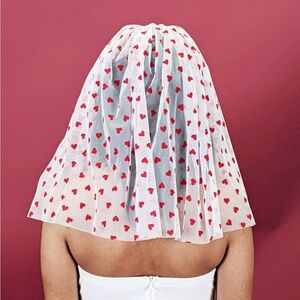 fun red hearts short wedding veil